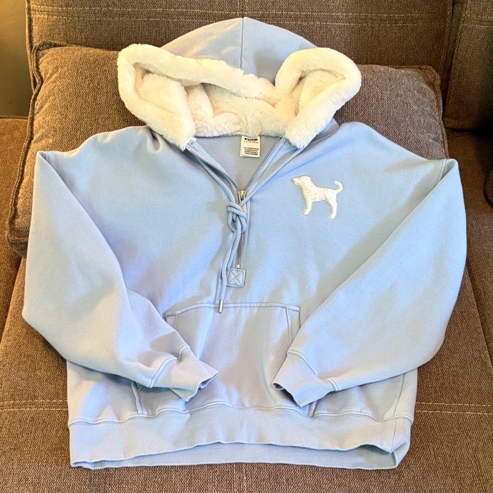 PINK Victoria's Secret Light Blue Hoodie with Dog Patch